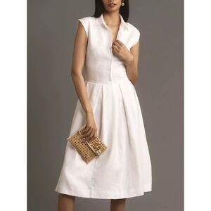 NWT Reformation‎ Prim Linen Midi Dress Size 12 White Shirtdress